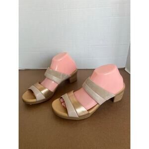 NWT Dansko Theresa Gold/Tan Leather Multi-Strap Slip-On Block Heel Sandal 9.5-10